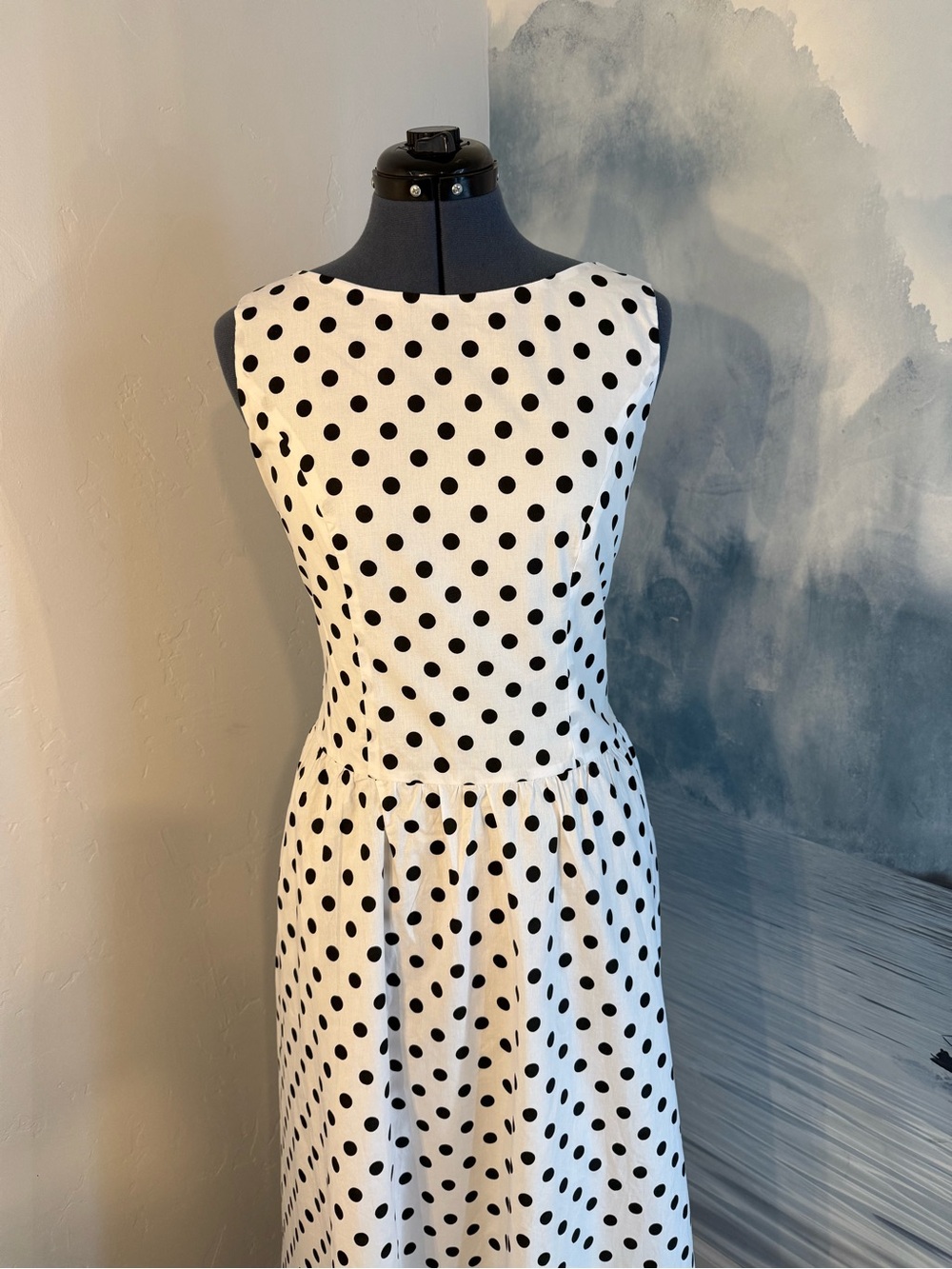 Polka Dot Sleeveless Midi Dress in Black & White #259 - Picture 2 of 13